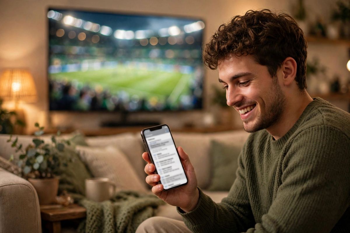 Un hincha revisando el horario del partido en su celular
